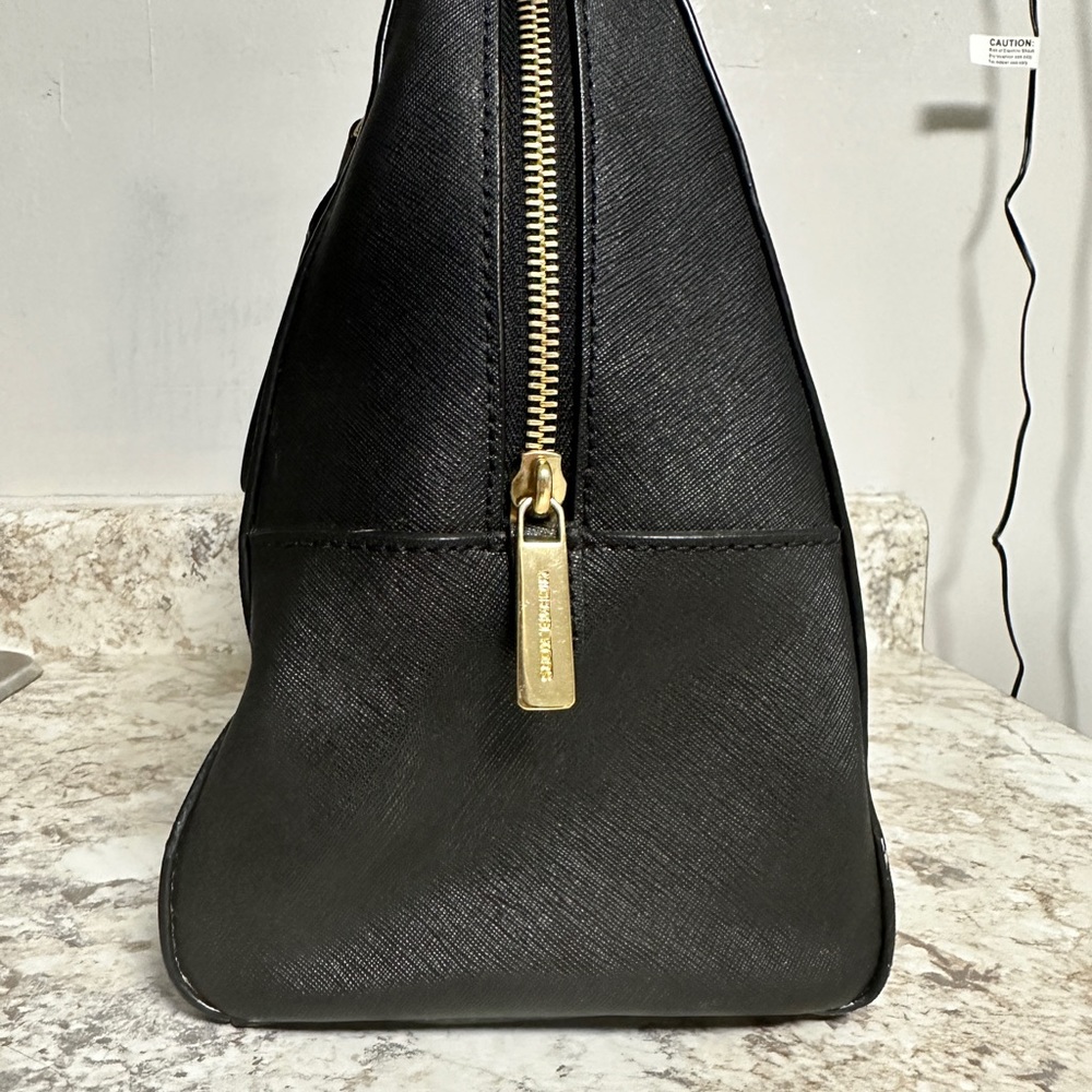 MICHAEL KORS Jet Set Satchel Purse Top Handle - Gold & Black Saffiano Leather - Picture 11 of 15